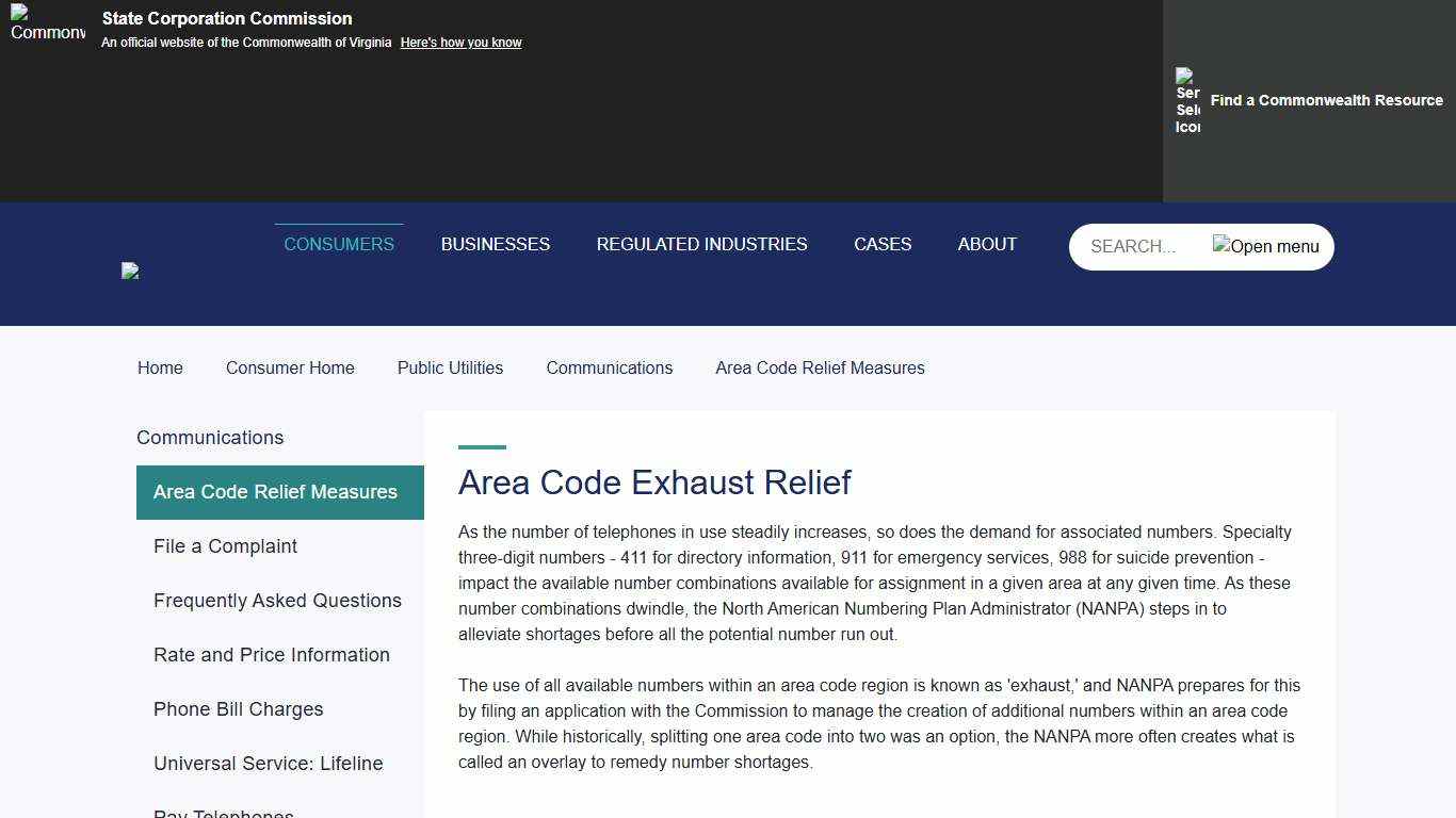 Virginia SCC - Area Code Relief Measures